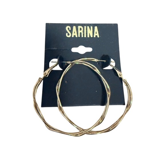 SARINA Women's Gold Tone Twisted Hoop Earrings - Picture 3 of 5